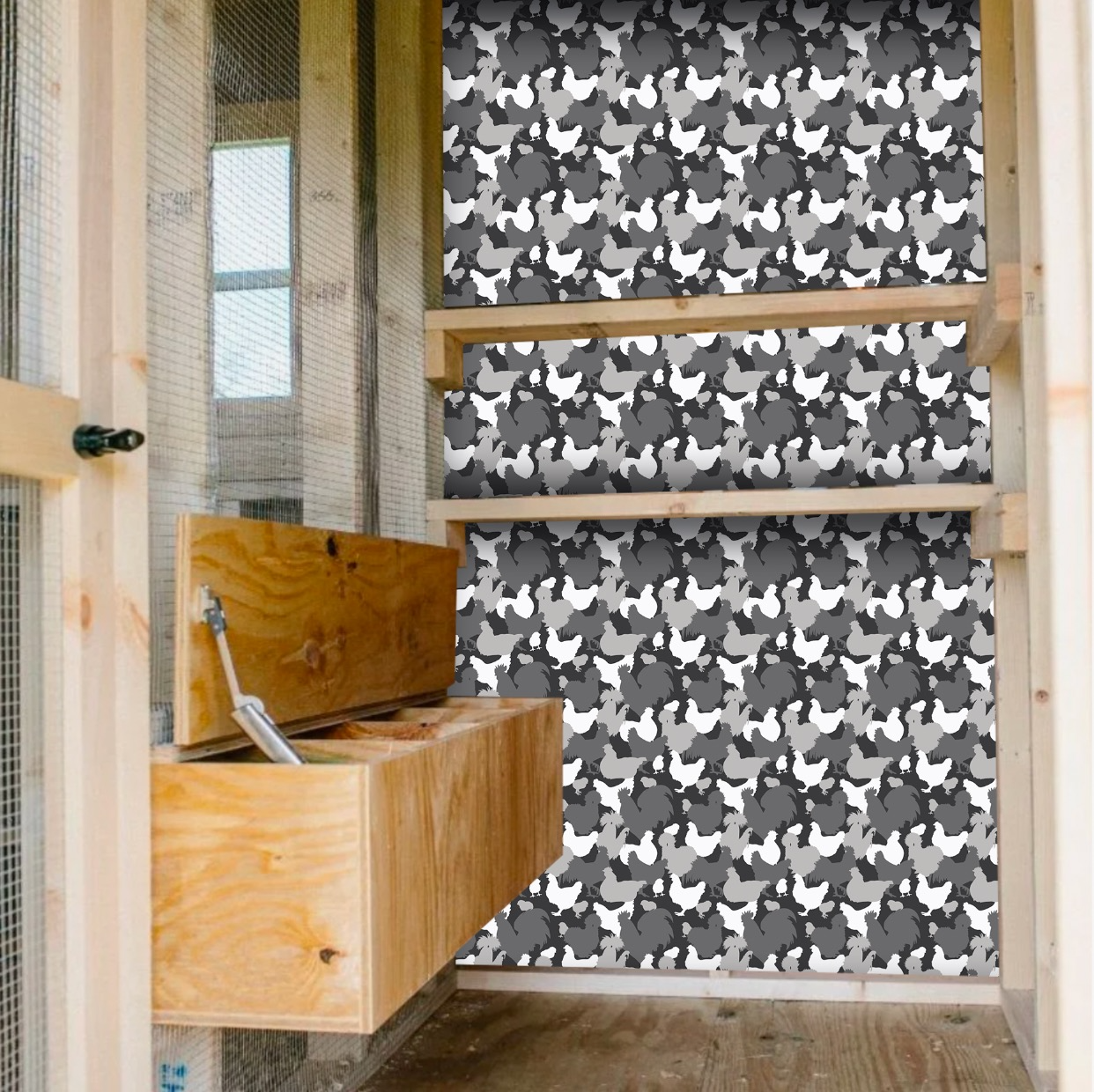 Chicken Coop Wallpaper - Cluck Cluck (Grey)