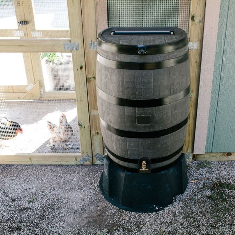 Woodgrain Rain Barrel w/ Flat-back – Cutest Coops, LLC.